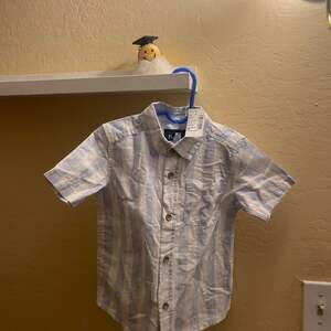 The Children's Place Toddler Boys Blue and White Striped Short Sleeve Button Dow